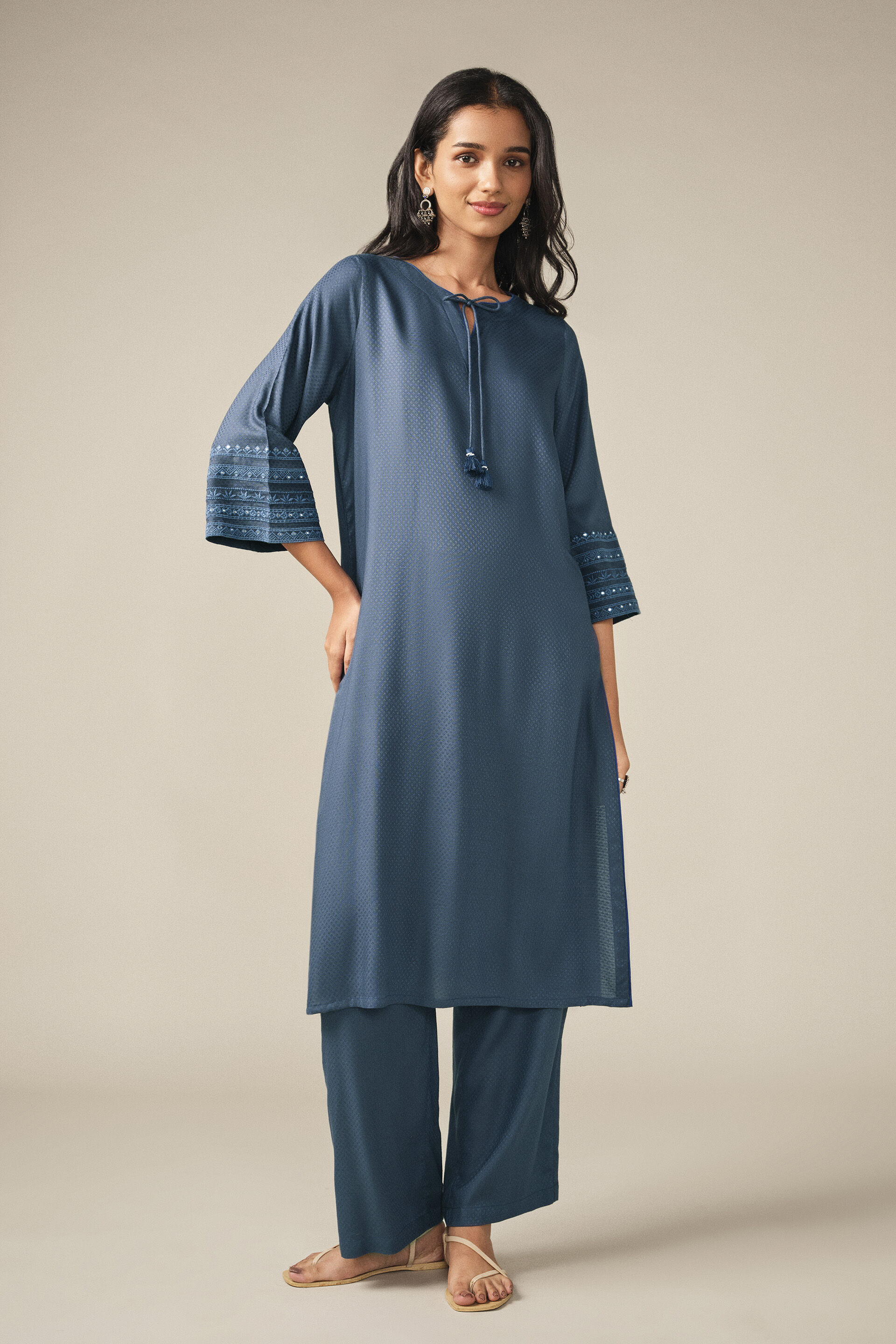 Embroidered Kurta Set in Indigo